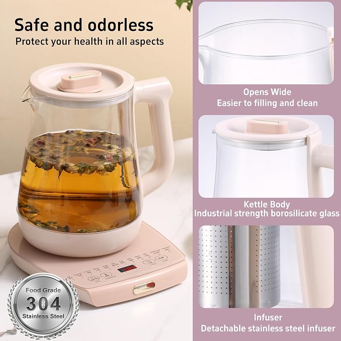 Health Pot Electric Kettle with Infuserand stew pot,Smart Fruit Hot Tea Maker, Temperature Control and Tea Keep Warm, 12 Functional Procedures, 1.8 Liters of Capacity