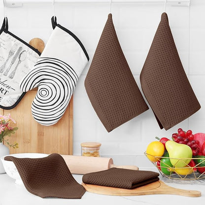 Homaxy 100% Cotton Waffle Weave Kitchen Dish Cloths, Ultra Soft Absorbent Quick Drying Dish Towels, 12 x 12 Inches, 24-Pack, Coffee