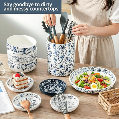 Spoon Rest Ceramic for Kitchen Counter, Spoon Holder Set of 4 large Sauce Dishes, Utensil Rest Small Plates, Cute spoon rest for Stove Top, Ladle, Cooking, Microwave & Dishwasher Safe