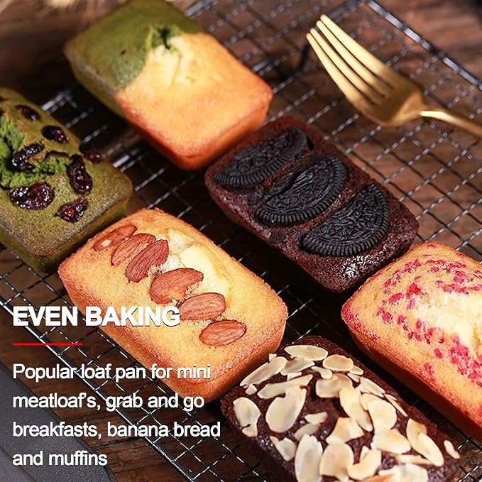 Mini Loaf Pans Nonstick, Bread Muffin Pan with Silicone Handle for Oven, 8 Cavity, Carbon Steel, Dishwasher Safe & Easy Cleanup Small Loaf Tray, for Baking, Gray, 2 Packs