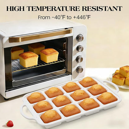 1 Pc Brownie Pan with Dividers Silicone Nonstick Mini Individual 12 Cup Square Muffin Cupcake Pans with Metal Frame(Cream)