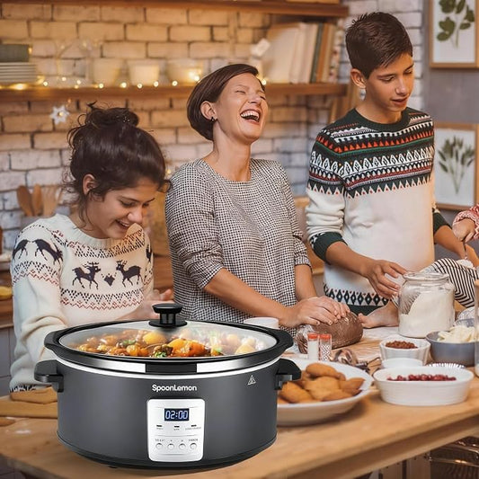 7QT Slow Cooker, Electric Programmable Cooker with 20H Timer & 3 Heat Settings, Oval Ceramic Pot — Ideal for Family Meals & Meal Prep, Compatible with 20 Count 13"x21" Cooking Liners