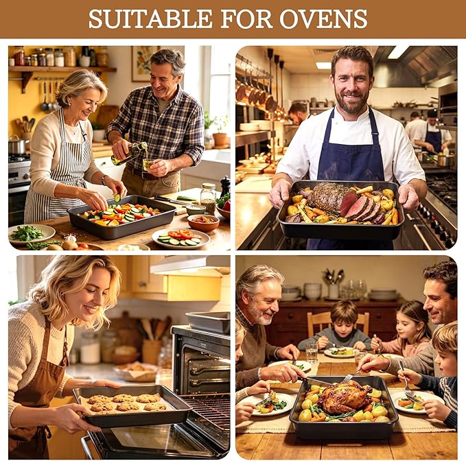 2 Pack Carbon steel Lasagna Baking Pans Set, 11 x 16 Inch & 9 x 13 Inch Heavy Duty Steel Deep Rectangular Cake Pans Nonstick Baking Dishes for Cake, Brownie, Lasagna, Roasting