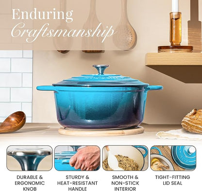 Cast Iron Dutch Oven with Lid - Non-Stick Ovenproof Enamelled Casserole Pot - Sturdy Dutch Oven Cookware - Blue, 3.1-Quart, 22cm- by Nuovva