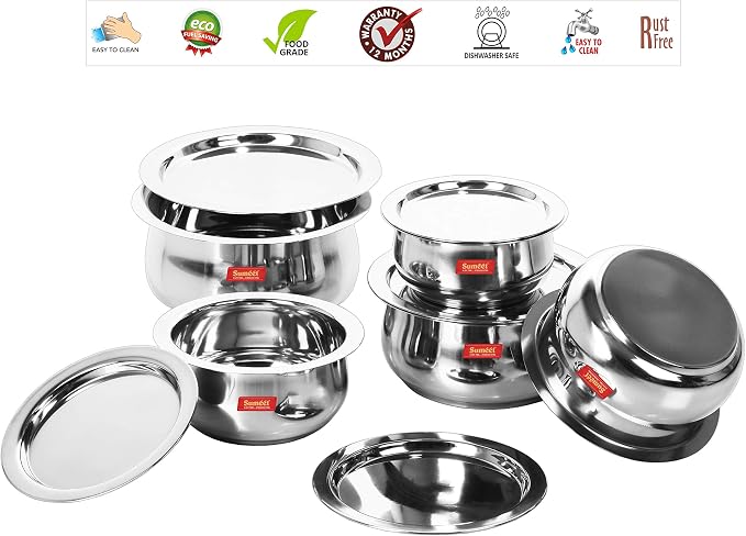Sumeet Stainless Steel Cookware Set With Lid, 5 Piece (Steel), 2.4 Liter