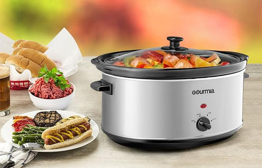 Gourmia PC710 Slow Cooker - Oval - Auto Mode - Cool Touch Handles - 7 Qt - 320W - Stainless Steel