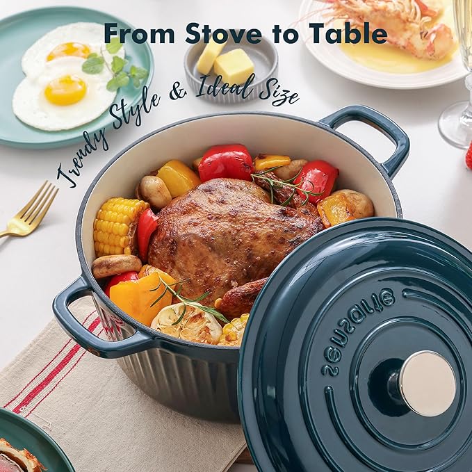 SENSARTE Enameled Cast Iron Dutch Oven Pot with Lid 3.5/5.5/6.5 Quart Heavy-Duty Round Dual Handles Kitchen Pot with Cotton Potholders & Silicone Trivet, Pot for Bread Baking, Stews, Braising, Roasting, Oven Safe, 5.5 Quart, Emerald Green