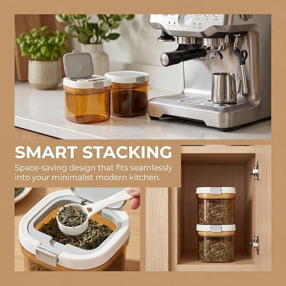 Coffee Canister with Scoop, 2 Pack 27oz Airtight Coffee Storage Container, Amber Light Blocking Jar, Wide Mouth for Coffee Beans, Sugar, Tea, Herbs Pantry Storage