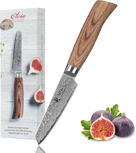 Wakoli EDIB Pro Damascus Mukimono Knife – Japanese Style Paring and Garnishing Knife | 4-Inch Genuine Damascus Steel Blade with VG10 Core | Ergonomic Pakkawood Handle