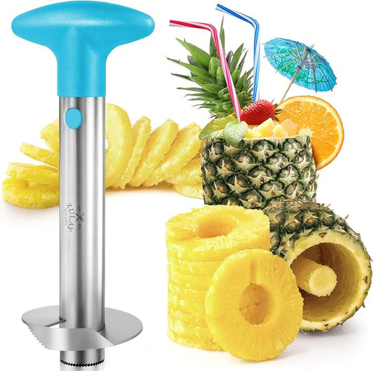 Zulay Kitchen Pineapple Corer and Slicer Tool – Stainless Steel Pineapple Cutter with Eye Remover Tool – Ergonomic Handle & Easy Core Remover – Reinforced Heavy-Duty Blade – Light Blue