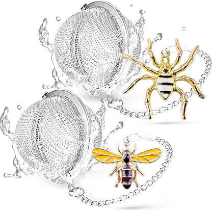 Tea Infuser 2 pcs TeaSanavie Tea Strainer Handmade Honey Bee & Spider Loose Leaf Tea Steeper Tea Ball with Bee Charm Pendant Tea Infusers for Loose Tea