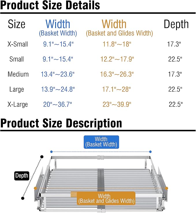SUZLON Expandable Pull Out Cabinet Organizer,23~39.8" W x 22.5" D Heavy Duty Slide Out Shelves Adjustable Height Cabinet Pull Out Shelves,Expandable Width Spice Rack Organizer for Kitchen Cabinet