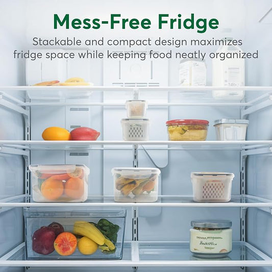 5 Set Fruit Storage Containers for Fridge with Colanders Dishwasher Safe, Leakproof Fruit and Vegetable Storage BPA-Free Plastic, Produce Storage Keep Berry Fruit Veggie Meat Fresh