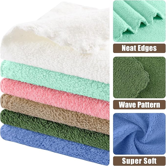 Kitinjoy 24 Pack Kitchen Dish Cloths, Super Soft and Absorbent Dish Cloths, Coral Velvet Microfiber Cleaning Cloth (7" x 9", Tan/Sky Blue/Pink/Grass Green/Green/White)