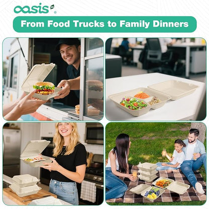 𝟵𝘅𝟲", 𝟲𝟴-𝗣𝗮𝗰𝗸 Clamshell Take Out Food Containers, Compostable Heavy-Duty Disposable Paper Lunch Boxes，Eco-Friendly Biodegradable To Go Containers For Food(Natural)