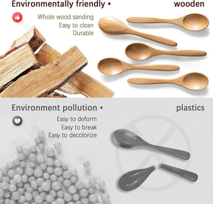 7 PCS Small Wooden Spoons, 5.8 Inch Honey Spoons for Tea, Schima Wooden Honey Teaspoon for Coffee, Little Tiny Wood Spoons, Bamboo Table Spoon for stirring, Wooden Spoons for Utensils Set