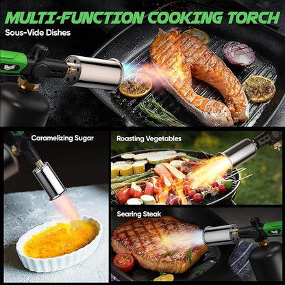 KOACKL Propane Torch Head, Kitchen Blow Torch Gun, Campfire Charcoal Starter, Grill Torch with Igniter, Adjustable Flame for Cooking, Soldering(Propane Tank Not Included)
