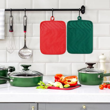 5Pack Pot Holders for Kitchen Heat Resistant Cotton Potholder Multipurpose Hot Pads Machine Washable Oven Mitts with Pocket Potholders for Baking and Cooking 8.9 x 6.9 in Red Green