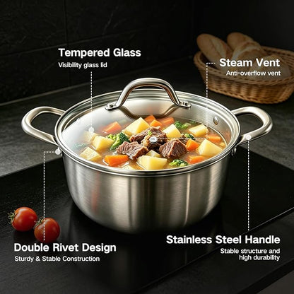 BRASA,9PCS pot and pan set,nonstick cookware set,stainless steel pan set,Ceramic coating,Compatible Gas, Induction Dishwasher safe (PFOS, PFOA Free)9PCS set