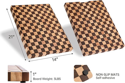 THETCHRY Cutting Boards for Kitchen, Extra Large Chopping Board for Stovetop, Checkered Acacia Wood Cutting Board with Juice Grooves, Butcher Block with Gift Box, 20" x 15" x 1"