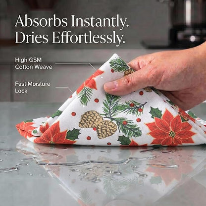 Urban Villa Christmas Kitchen Towels Pine Cone Print Multi Color, Premium Quality,100% Cotton Dish Towels Mitered Corners (Size: 20X30 Inch), Highly Absorbent Bar Towels & Tea Towels - (Set of 6)