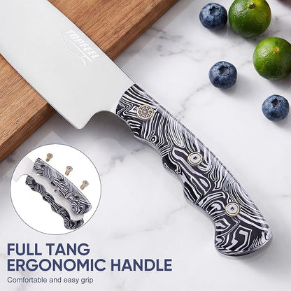 Topfeel 3PCS Professional Chef Knife Set, Ultra Sharp Japanese Kitchen Knife, German High Carbon Stainless Steel 8" Meat Cleaver 8" Chef's Knives 5" Utility Knife with Gift Box