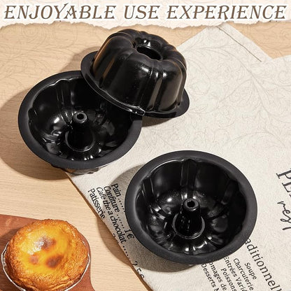Ctosree 8 Pcs Fluted Mini Cake Pan 4 Inches Nonstick Fluted Cake Pan Carbon Steel Tube Metal Tube Oven Baking Mold with Flower Shape for Cupcake, Black