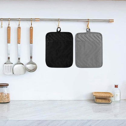 5Pack Pot Holders for Kitchen Heat Resistant Cotton Potholder Multipurpose Hot Pad Machine Washable Oven Mitts with Pocket Potholders for Baking and Cooking 8.9 x 6.9 in Gray Black