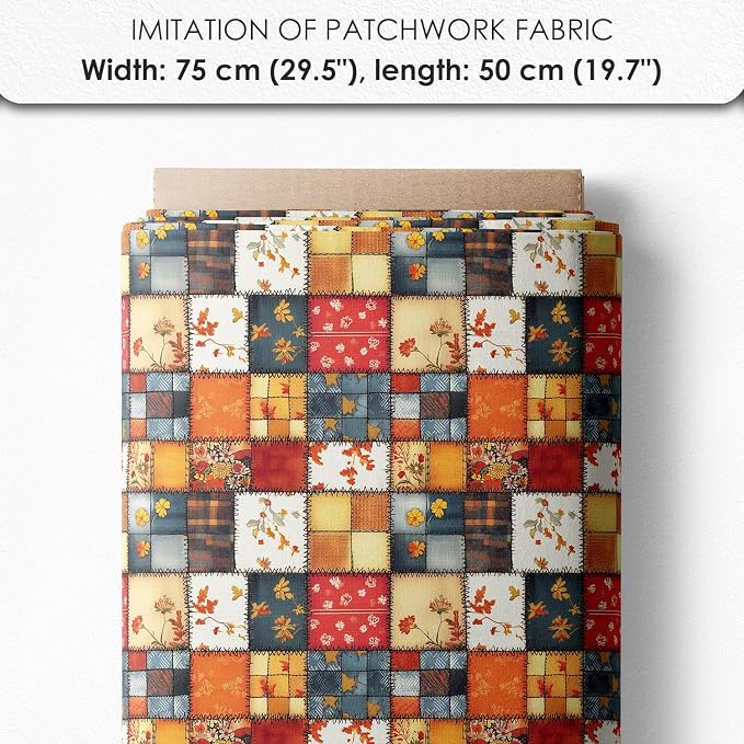 Autumn Patchwork Cottage Fabric Panel – Six 10×10 inch Designs + Bonus 29.5×19.6 inch Patchwork Sheet, 100% Turkish Cotton 140 GSM