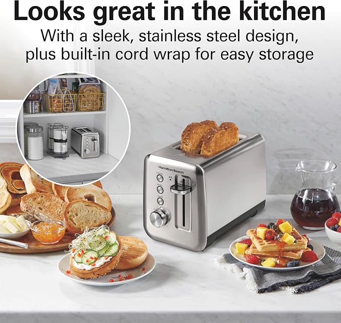 Hamilton Beach Sleek Stainless Steel 2 Slice Toaster, Sure-Toast One-Slice Technology, R22721 (Renewed)