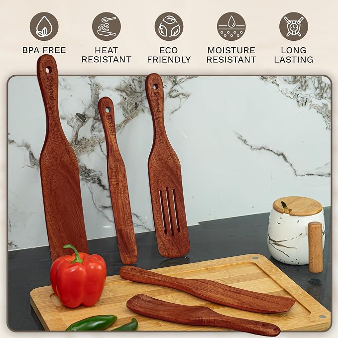 6-Piece Wooden Spurtle Set – Acacia Wood Kitchen Tools for Cooking, Mixing & Stirring – Non-Stick Safe Spurtle Spatula Set