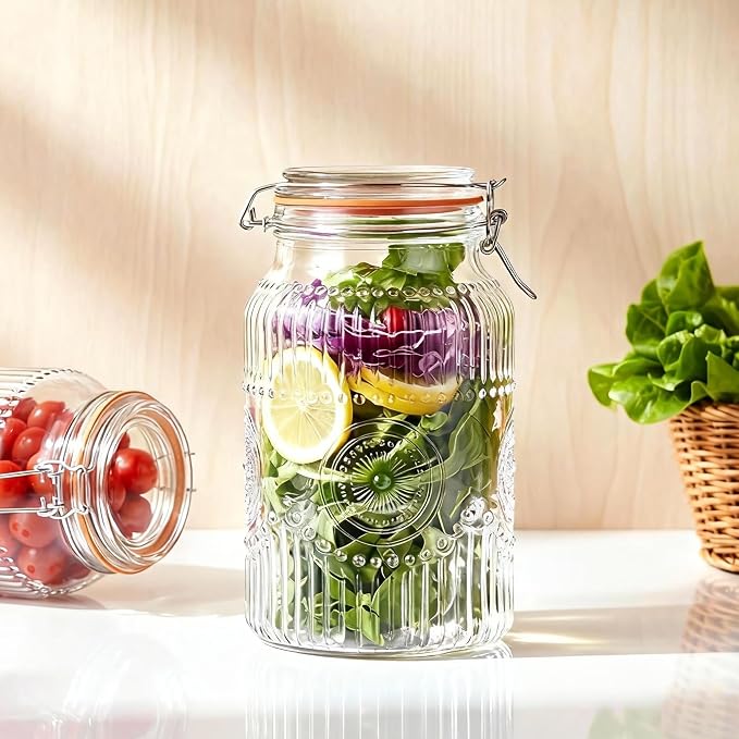 Amzcku Wide Mouth Vintage Mason Jars with Airtight Lid 128oz 1 Gallon, Canister Gallon Jars for Kitchen Storage - for Coffee, Sugar, Beans 2 Pack