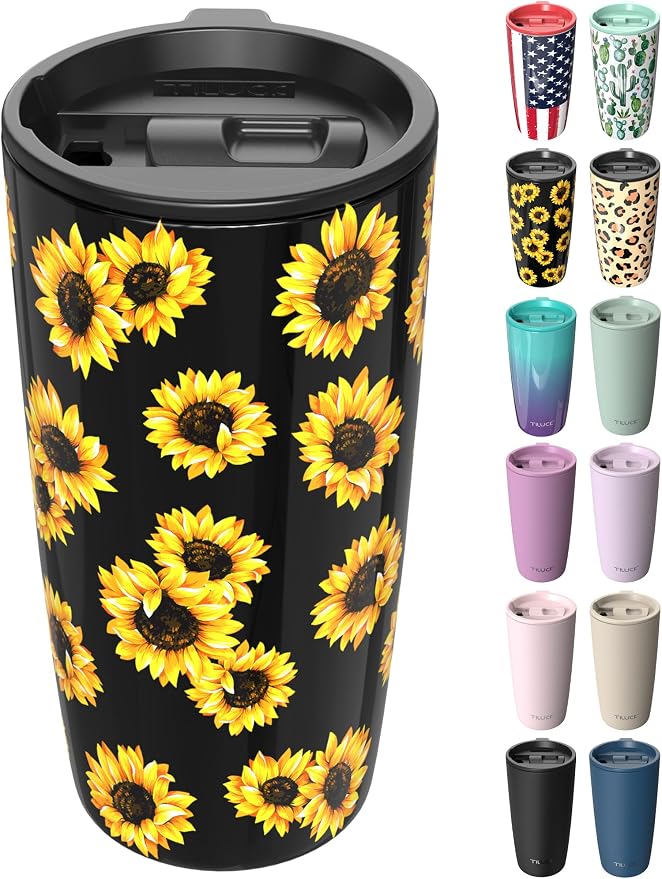 TILUCK 20 oz Insulated Tumbler with BPA-Free Lid, Stainless Steel Vacuum Travel Coffee Mug, Double Wall Coffee Tumbler for Cold Drinks（20oz，Sunflower）