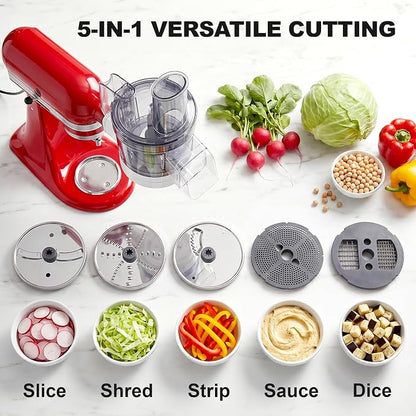 COFUN 5-in-1 Food Processor for KitchenAid | Multifunctional Chopper Attachment, Dicing/Slicing/Shredding/Strip Cutting/Sauce Discs, Storage Case