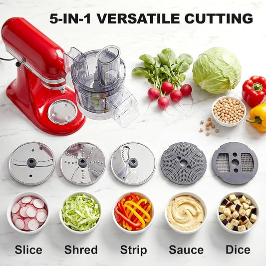 COFUN 5-in-1 Food Processor for KitchenAid | Multifunctional Chopper Attachment, Dicing/Slicing/Shredding/Strip Cutting/Sauce Discs, Storage Case