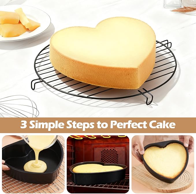 E-far 8 Inch Heart Cake Pan, 3Pcs Nonstick Heart Shaped Cake Mold, Cake Tin Baking Pan for Valentine’s Day Anniversaries Wedding Birthday, Easy Release & Clean