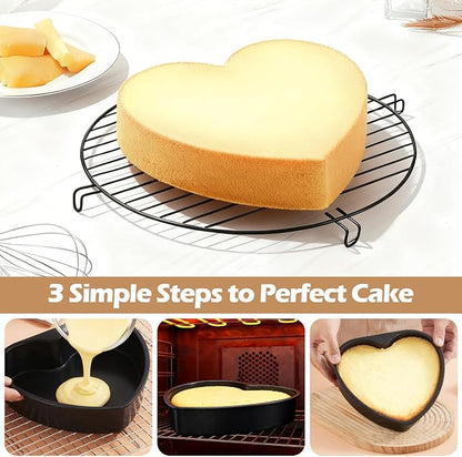E-far 8 Inch Heart Cake Pan, 3Pcs Nonstick Heart Shaped Cake Mold, Cake Tin Baking Pan for Valentine’s Day Anniversaries Wedding Birthday, Easy Release & Clean