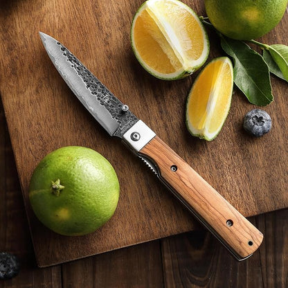 SENBON Forged 440A Stainless Steel sharp pocket folding peeling utility knife Natural Olive Handle Camping trip Outdoor Portable fruit knife