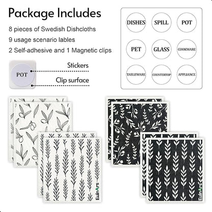 Eulnars Swedish Dishcloths for Kitchen, 8 Pack Flower Reusable Paper Towels Washable, Non-Scratch Swedish Kitchen Towels, Super Absorbent Cellulose Dish Cloths, Eco Friendly