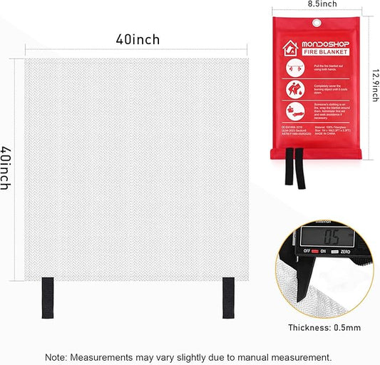 Mondoshop Silicone Fire Blanket for Home - 2Pack 40"x40" Emergency Fire Blankets for Kitchen, Fire Retardant Blankets for Car, Camping, Grill, Office, Warehouse, School, Picnic