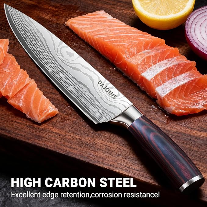 Chef Knife 8 Inch Kitchen Knife - Ultra Sharp Japanese High-Carbon Steel Chefs Knife, Professional Cooking Knives with Ergonomic Wood Handle & Gift Box