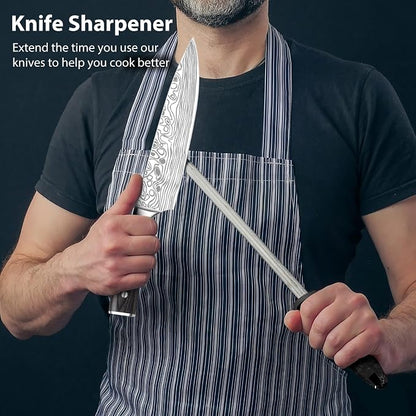 5PCS Kitchen Knife Set, High Carbon Stainless Steel Kitchen Knife Set, Professional 8 "Chef's Knife and 7" Nakiri Knife and Multi-Purpose Knife Set, Sharpener, Finger Protector