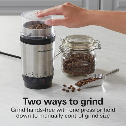 Hamilton Beach Custom Grind Electric Coffee Grinder for 4-14 Cups, One-Press Hand-Free Operation with Auto Shutoff, Removable Grinding Bowl For Easy Pour and Clean, Stainless Steel (80406) (Pack of 2)