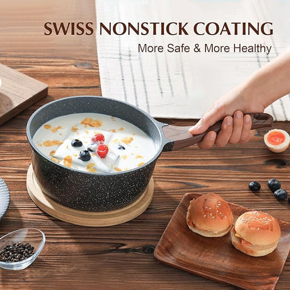 SENSARTE Nonstick Sauce Pan with Lid Saucepan Set, Swiss Granite Coating Sauce Pot Kitchen Cooking Pot, Induction Compatible, Free of Intentionally Added PFOA, 2 + 2.5 QT