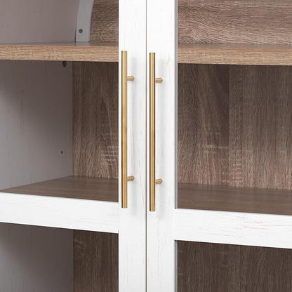 VilroCaz 71" Tall Arched Kitchen Pantry with Glass Doors and a Large Drawer, Farmhouse Kitchen Storage Cabinet with Open & Adjustable Shelves, Cupboard for Dining Room (White-6.4)