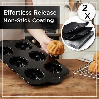 Wrenbury Swirl Buntz Pan for Baking Mini Non-Stick - 6 Cup Fluted Cake Tin | for Small Cakes - PFOA Free and Dishwasher Safe - 3.75” Cup Width