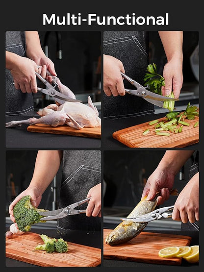 Full Steel Poultry Shears Heavy Duty, Professional Bone Cutting Scissors for Chicken, Meat, Turkey & Fish, Sharp & Durable Kitchen Shears, Dishwasher Safe