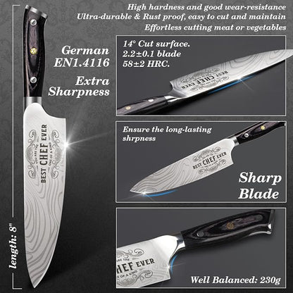 Funistree Gifts for Men Women Chef, 8 inch Professional Kitchen Knife Gift Set, German High Carbon Stainless Steel Chef's Knife, Birthday Father Day Gifts for Men, Kitchen Cooking Knife Gift Set