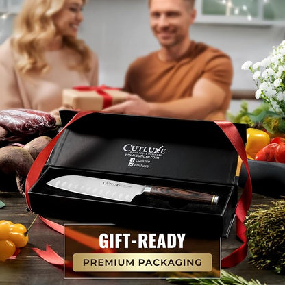 Santoku Knife – Ultra Sharp 5 Inch Meat and Vegetable Japanese Knife for Chopping, High Carbon Stainless Steel Blade, Full Tang Pakkawood Handle – Shinobi Series
