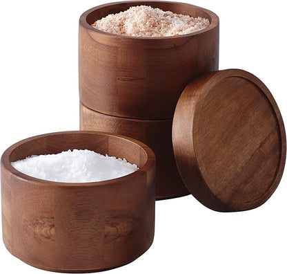 Rachael Ray Pantryware Wood Salt Cellar Stacking Set / Wood Salt Box Stacking Set3 piece, Brown